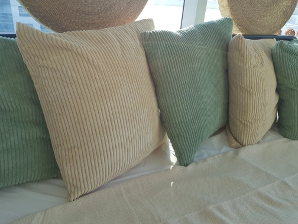 Gestreifter Cordstoff, einfarbig, Kissenbezug, 45/50/60 cm, Sofa-Bett-Dekoration, klassischer einfacher Kissenbezug NPCJC-C – Detail 4