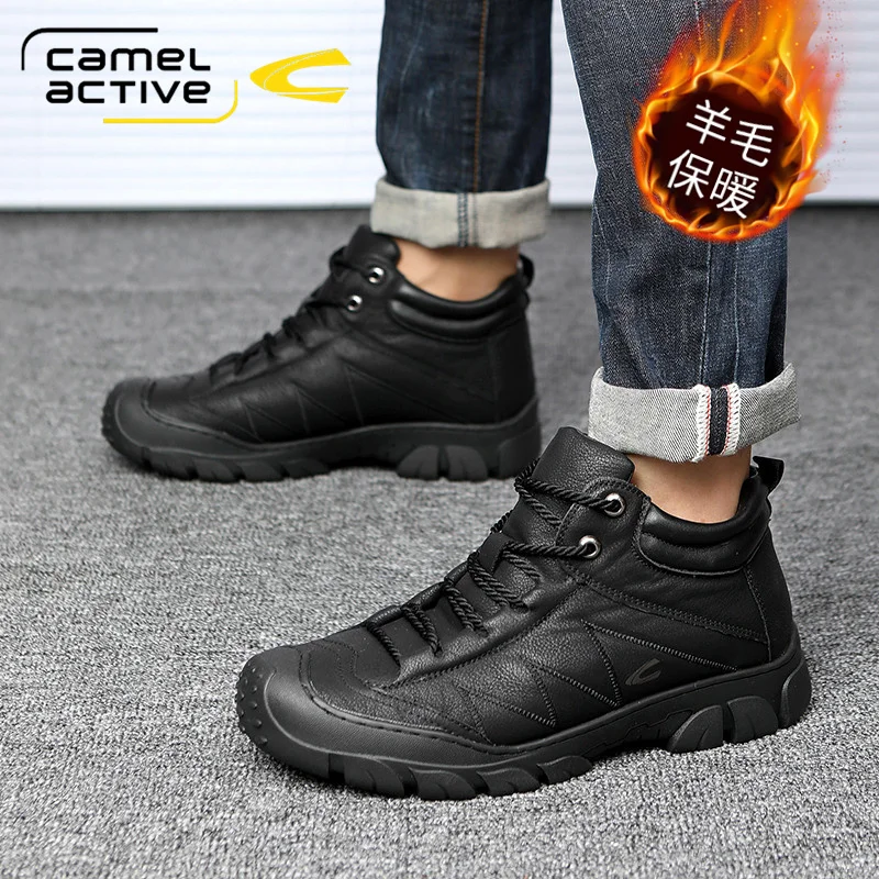 Camel Active Men Boots Winter with Fur Warm Snow Boots Men Winter Work Casual Shoes Sneakers High Top Rubber Ankle Boots