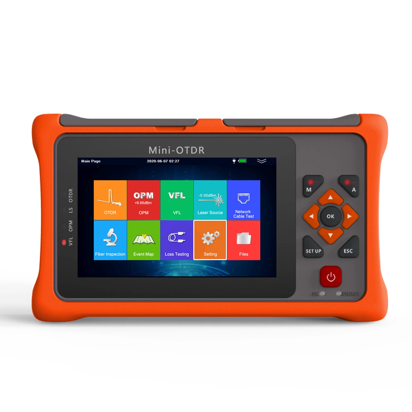 

English menu MINI-OTDR 60-120KM Touch Screen Optical Time Domain Reflectometer 1310/1550nm Integrated VFL RJ45 Network