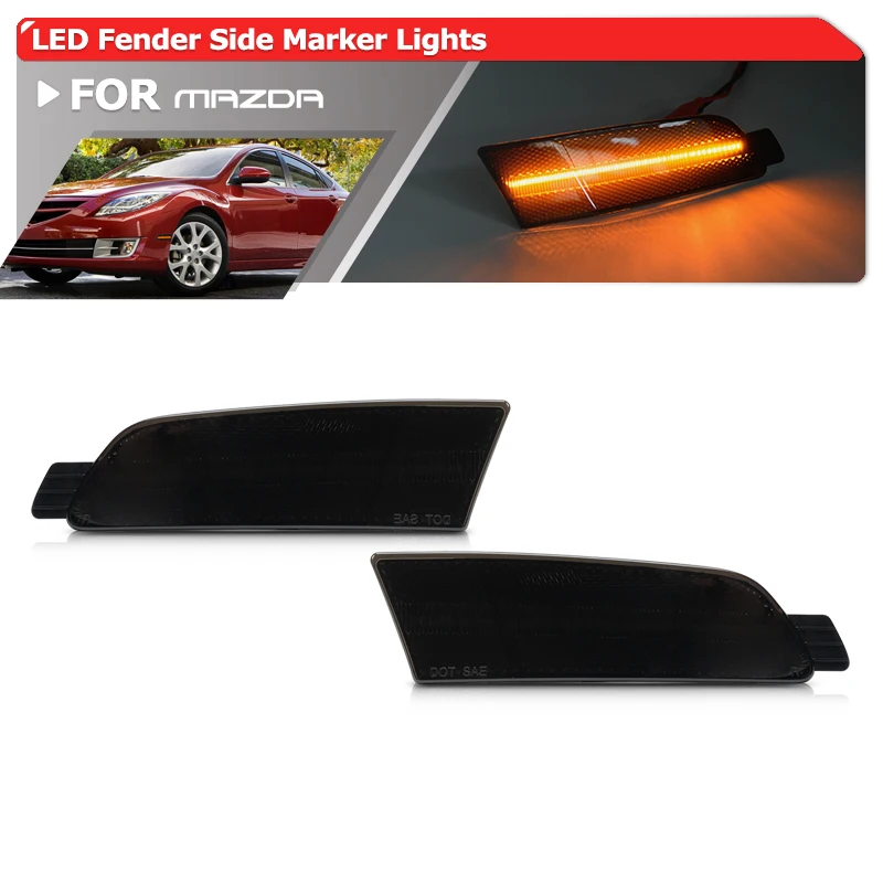 

2x Smoked Dynamic Amber Led Fender Side Marker Lights Turn Signal Indicators For Mazda 6 2009-2013 OEM:GS3L515E0B GS3L515F0B