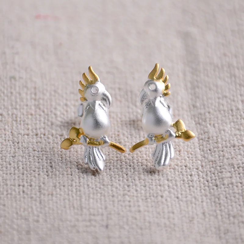 Real 925 Sterling Silver parrot Stud Earrings for Women Girls Fashion sterling-silver-jewelry brincos brinco