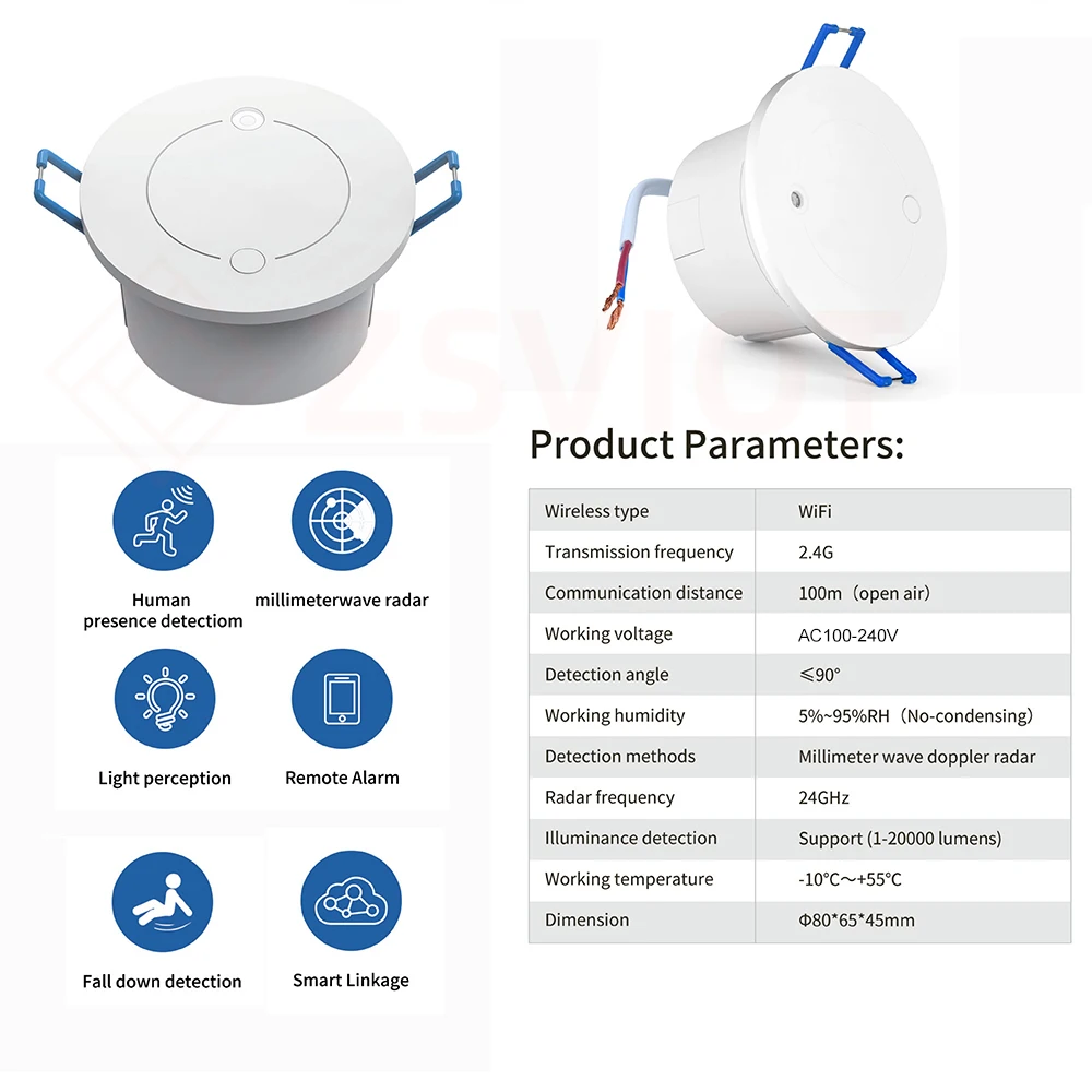 Tuya WiFi/Zigbee Radar Human Presence Detector Light Luminosity Sensor 2 in 1 function  Human Body Sensing Detection Motion PIR