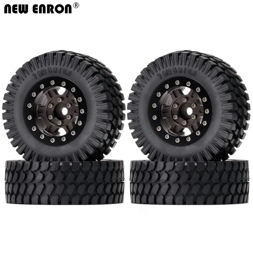 

NEW ENRON Alloy 1.55inch 6 Spokes Beadlock Wheels Hub & Rubber Tires 4Pcs for 1:10 RC Car TF2 TAMIYA CC01 LC80 Jimny Axial 90069