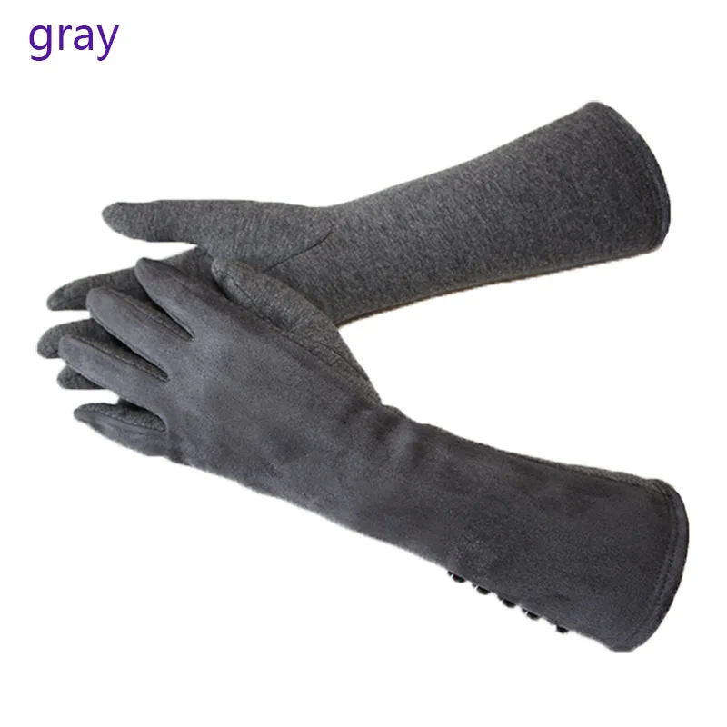 Guantes de algodón de punto de 35 CM de largo para mujer, manguitos cálidos de gamuza con pantalla táctil, protección solar Simple, moda de otoño e