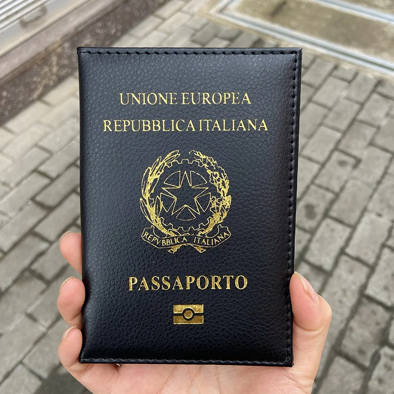 Soporte de pasaporte italiano para mujer, Funda de cuero Pu, Protector de pasaporte, logotipo de Italia, moda, negro