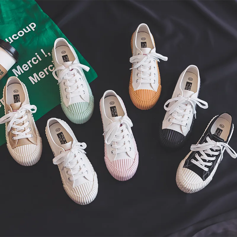 Canvas Shoes Female 2022 White Trendy Shoes Korean Ulzzang Cookies Sneakers Girls Vulcanized Shoes Casual Flat Heel 35-40 Pink