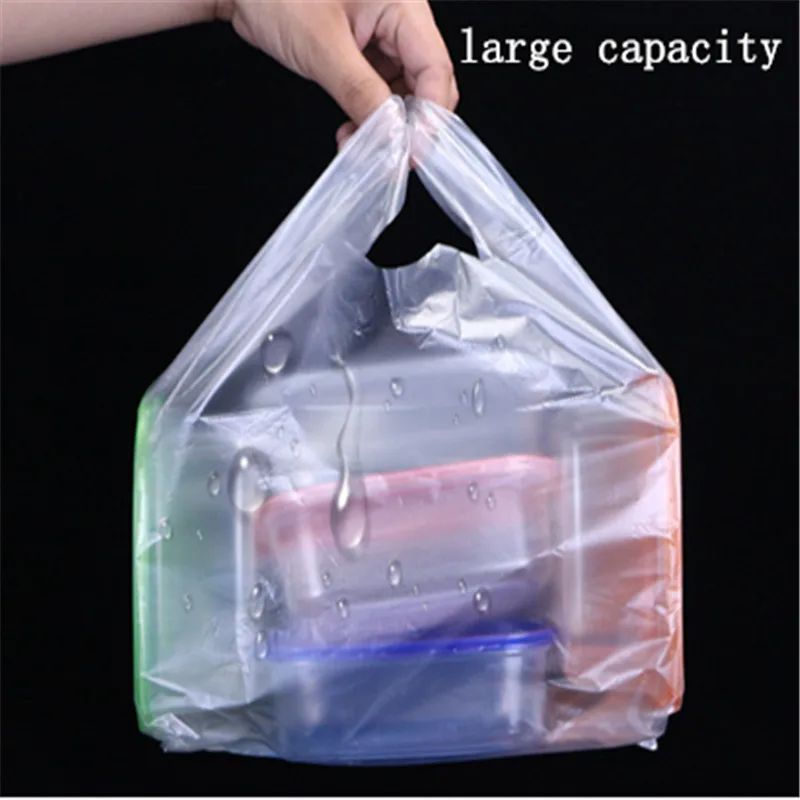 100 Pcs/pack Transparent Bags Shopping Bag Supermarket Plastic Bags With Handle Food Packaging 15-26cm/20-30cm/24-37cm/28-48cm