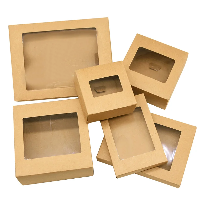 6Pcs Black/White Kraft Paper DIY Gift Box With Window Wedding Birthday Party Decoration Cake Packaging Box Event Party Gift Case