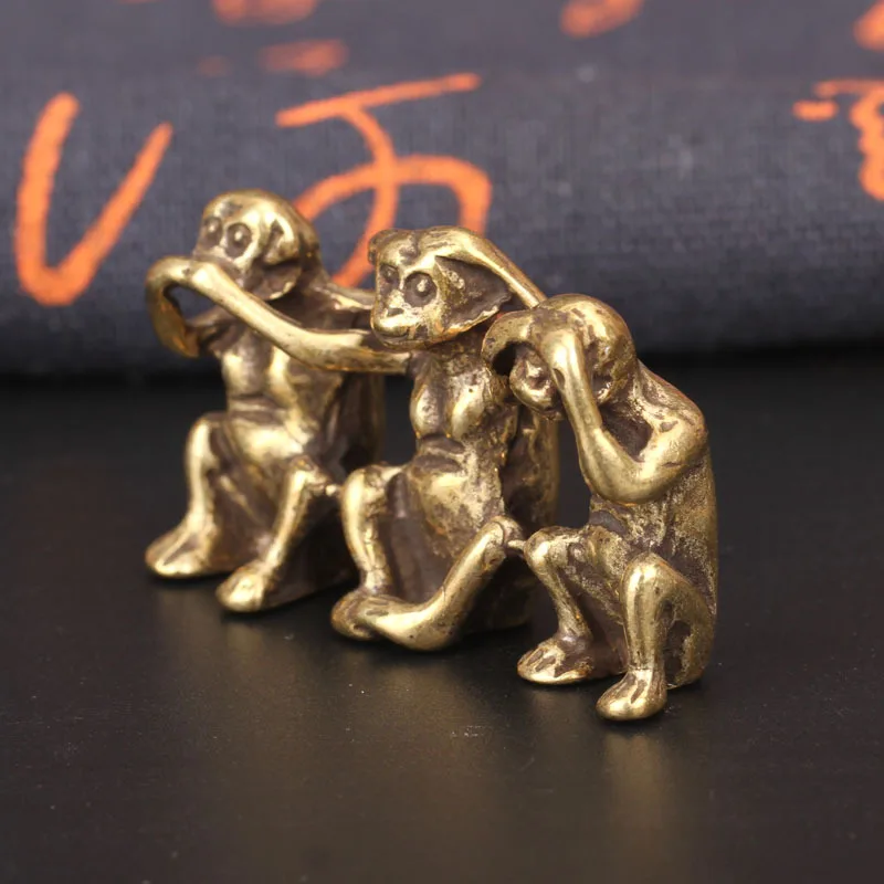 Pure Copper Three Monkeys Miniatures Figurines don\'t Say don\'t Listen don\'t See Feng Shui Crafts Ornaments Antique Decorations