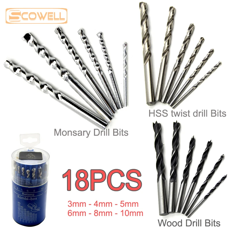 

Mutil Purpose Drill Bits Set 18PCS Mixed Jobber Drilling Bit For wood metal concrete 3mm - 10mm twist drill wood drills Tools