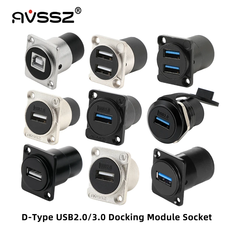 AVSSZ USB3.0 2.0 Type A Cable Connector High-speed Transmission Solderless Socket Female to Female Panel Mount Chassis Connector