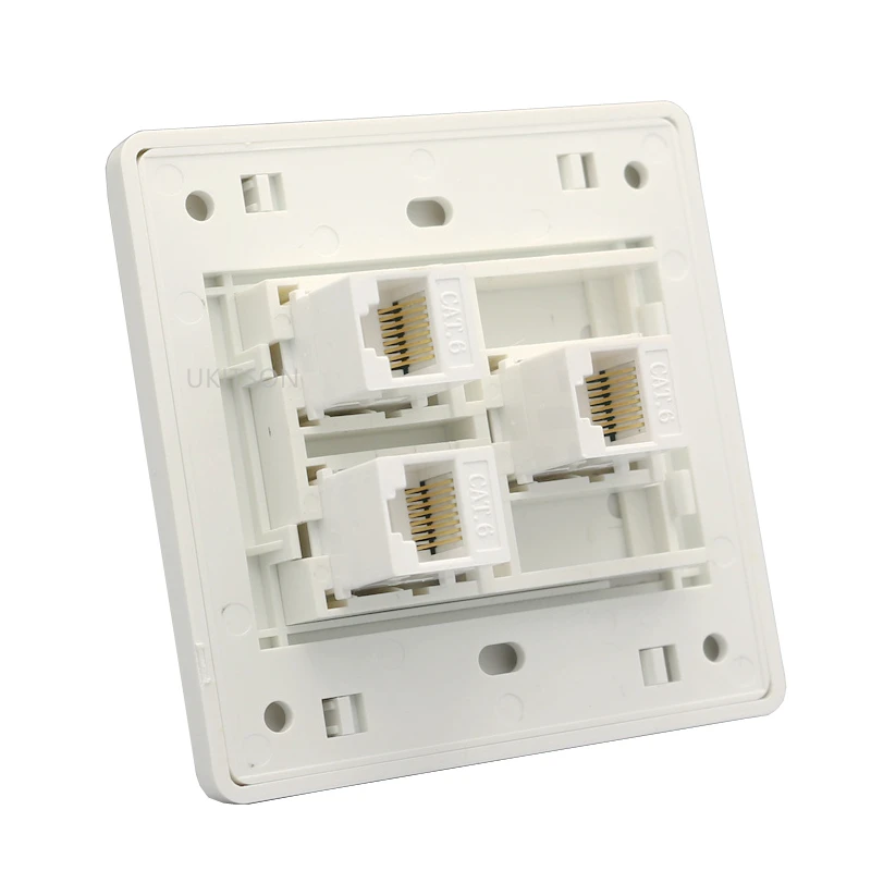 3 Ports Female CAT6 RJ45 Internet LAN Faceplate Network Socket 86x86mm Wall Panel For Office Homoe Computer Plug