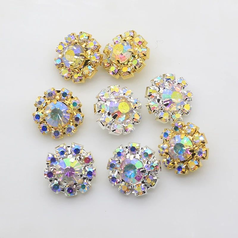 10pcs/set 16mm Round AB Colorful Diamond Rhinestone Button with Shank Crystal for Wedding Bouquet Child Hair Ribbon Decorative