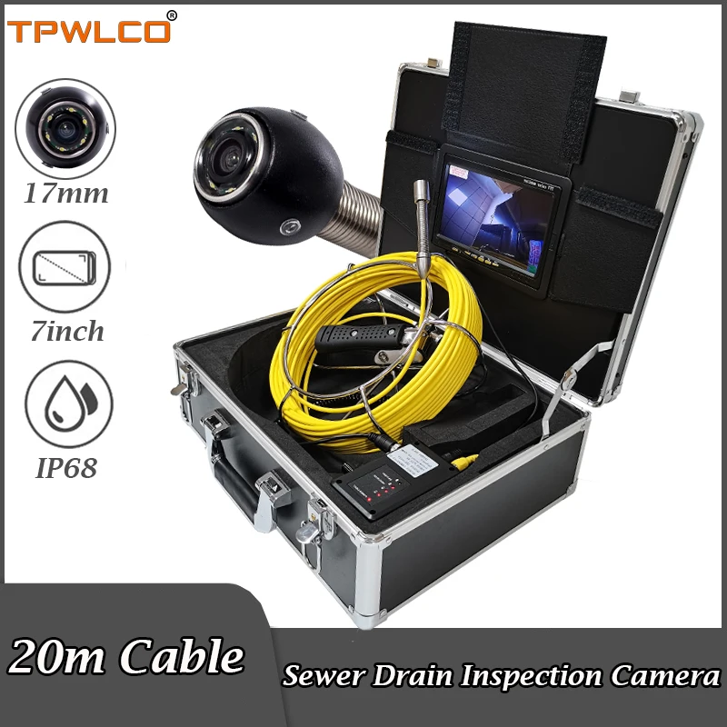 

17mm Sewer Drain Endoscope Camera Viewing Angle 140degree 20m Cable Industrial Pipe Inspection Equipment System With 7" Monitor