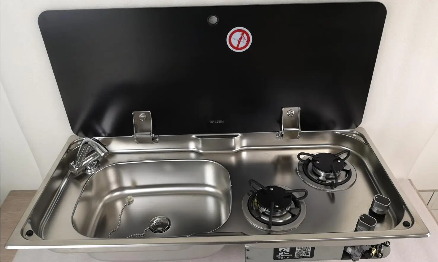 

2 Burner Gas Stove Sink Combo with Glass Lid 2*1.8KW 775*365*150/120mm GR-904LS Boat RV