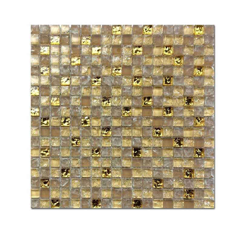 

11PCS Golden Ice-cracked Crystal Glass Mosaic Wall Tiles, DIY Kitchen Bathroom Fireplace Brick Tiles