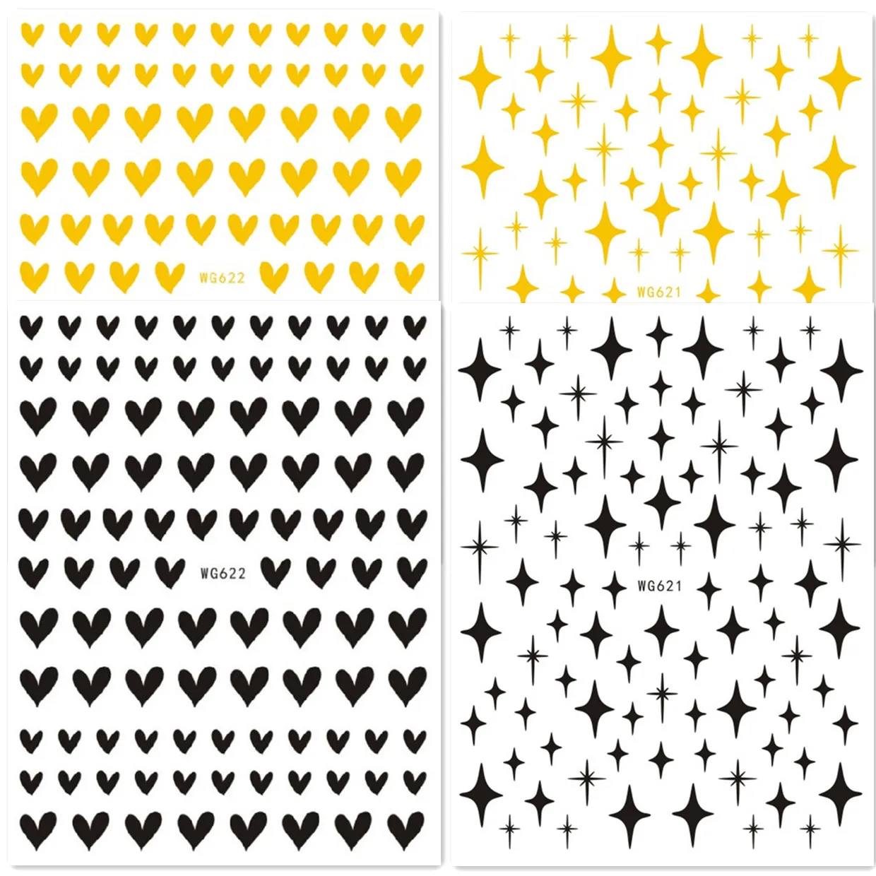 

Newest Black Gold Star Awn Heart Shaped 3D Self Adhesive Decal Stamping DIY Decoration Tips Nail Sticker WG 621 622