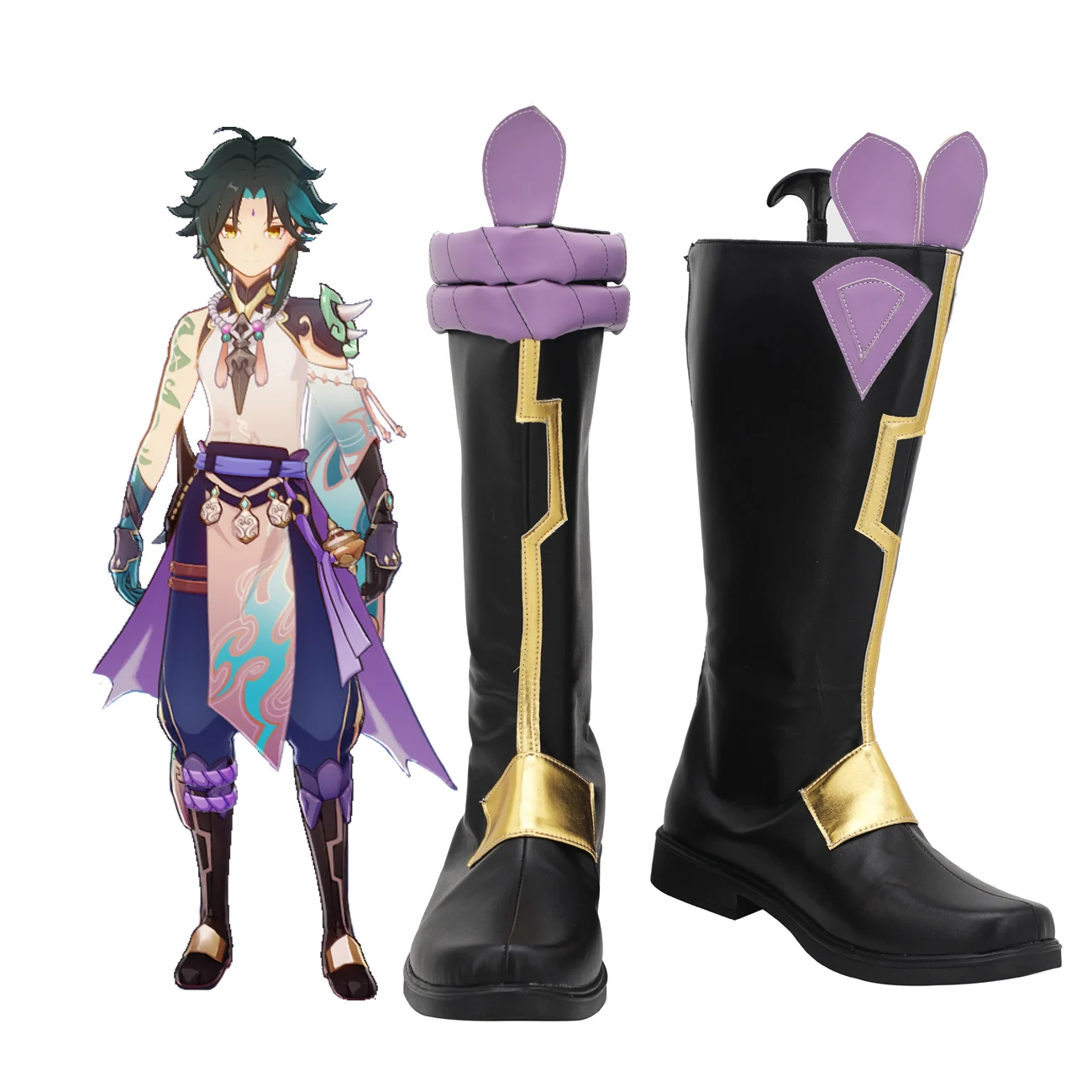 

Genshin Impact Xiao Cosplay Boots Alatus Black Shoes Cosplay Custom Made for Unisex