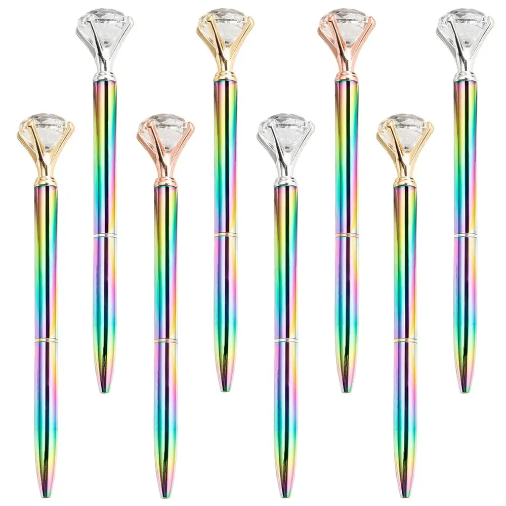 

10pcs/lot Promotional Big Diamond Crystal Ball Pen Rainbow Crystal Diamond Ballpoint Pen With Customized Logo