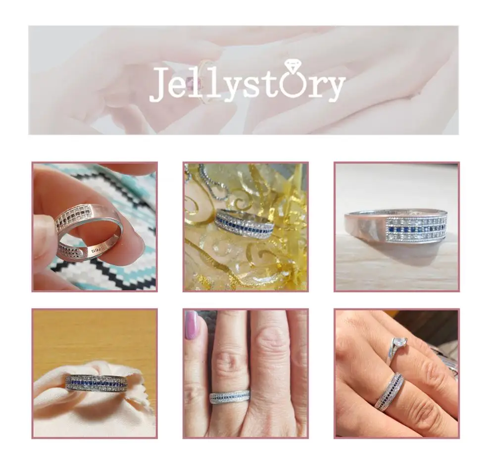 Jellystory 925 Sterling Silver Ring with Round Sapphire Zircon Gemstone Fine Jewelry ring for Women Wedding Party Gift wholesale