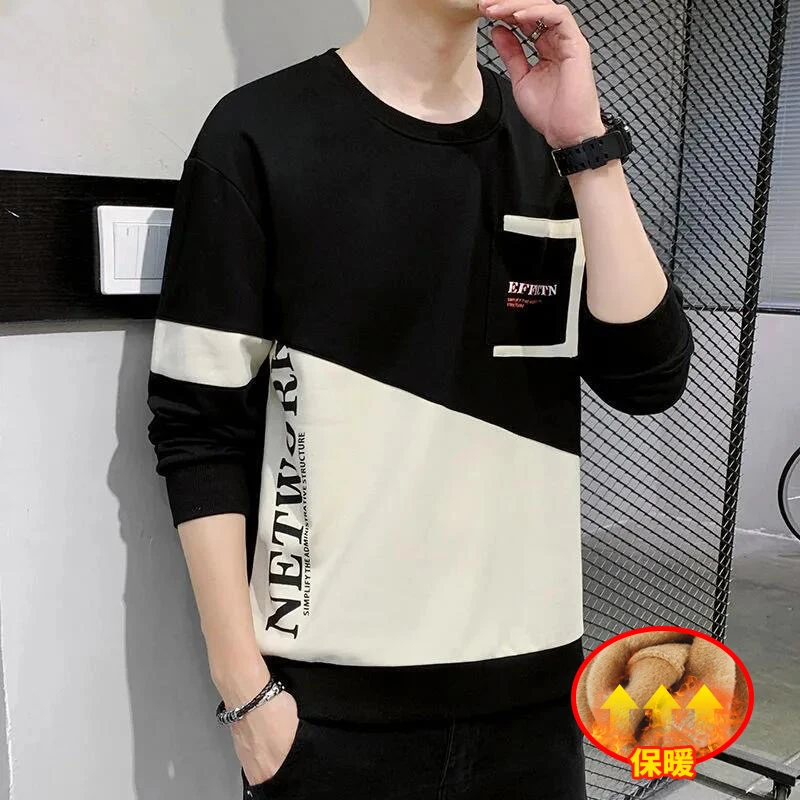 

Brand Fashion Spring Autumn Clothing Men Sweatshirts Patchwork Design Fleece Lining Male Warm Cotton Tops Size M-4XL