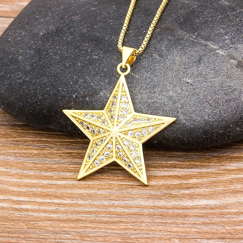 Hot Sale Star Shape Pendant Necklace For Women Girls Luxury Crystal Statement Necklace Copper ZirconLucky Chokers Jewelry Gifts