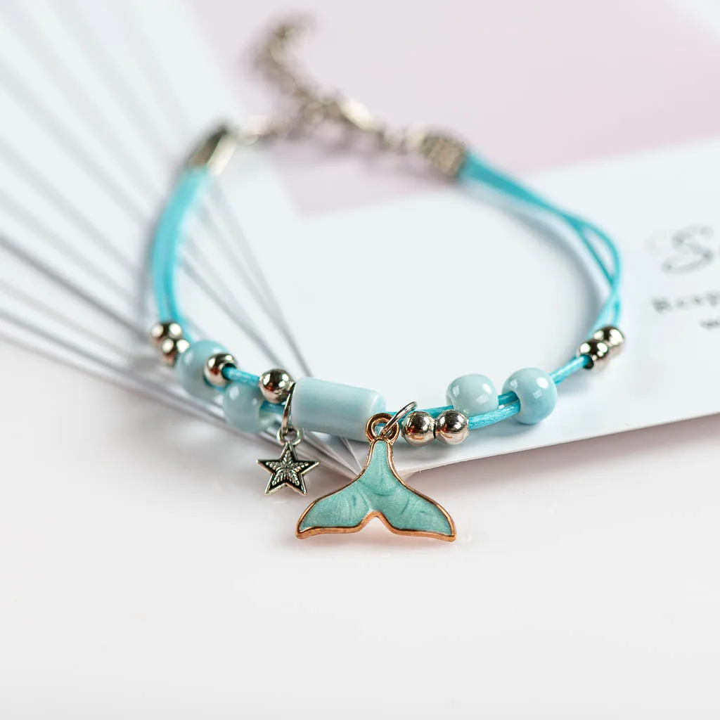 Cute Whale Ceramic With Metal Drip Glaze Pendant Bracelet Hand-Wowen Charms Gift Bracelets Bangles Wholesale #XN060