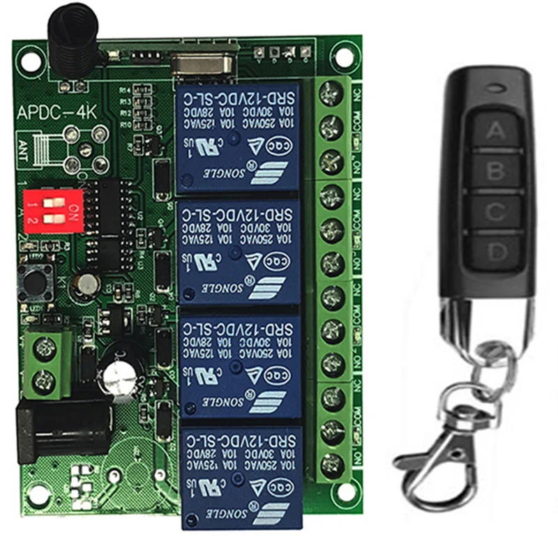 Inteligentne wiele DC 12V 24V 10A 433 MHz 4CH 4 CH 4 kanałowy przekaźnik bezprzewodowy RF pilot zdalnego sterowania odbiornik z przełącznikiem +