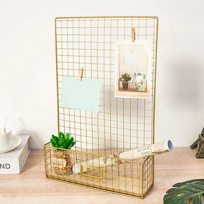 

Nordic Style DIY Iron Mesh Grid Wire Board Wall Hanging Storage Rack Multi-function Photo Display Panel Shelf Decoration