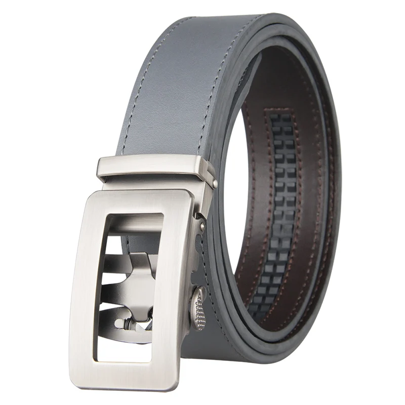 Luxury Designer Leather Man Belt Top Quality Ratchet Belt Strap Automatic Gray Black Mens Belts Cowhide Golf Belt 130cm Length