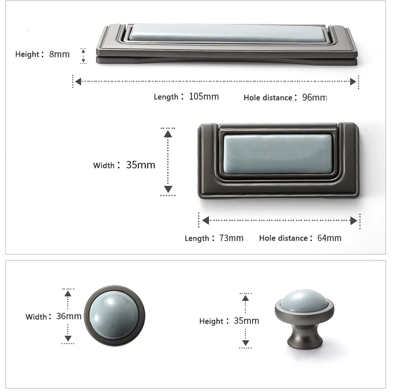 WV Blau Grau Keramik Schrank Möbel Hardles Wardrob Griff Tür Knosb Schrank Zieht Mediterranen Stil Schrank Tür Hardware – Detail 6