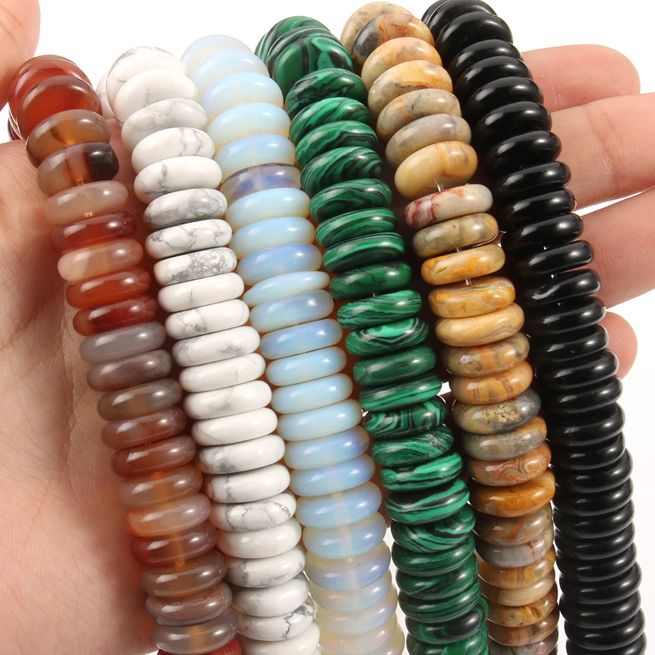 12*4mm Natural Malachite Tiger Eye Turquoises Howlite Agates Rondelle Beads Round Stone Beads for DIY Jewelry Making Bracelet