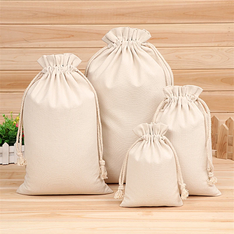 10pcs/lot  Reusable Cotton Drawstring Gift Bag Wedding Christmas  Storage Charms Jewelry Packaging Linen Bag