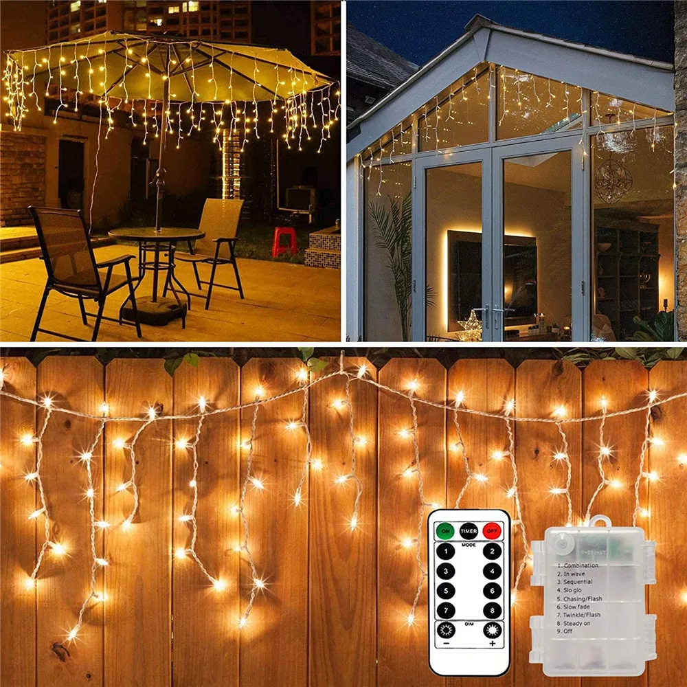 Outdoor Eiszapfen Licht 3,5 M 96leds Fenster Vorhang Licht Girlande Twinkle String Licht Für Schlafzimmer Weihnachten Party Hochzeit Decor