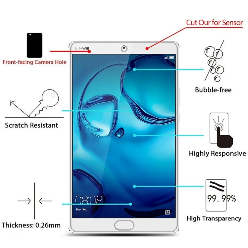9H Tempered Glass Tablet Screen Protector For Huawei MediaPad M3 8.4 Inch BTV-W09 DL09 Anti Fingerprint HD Clear Protective Film
