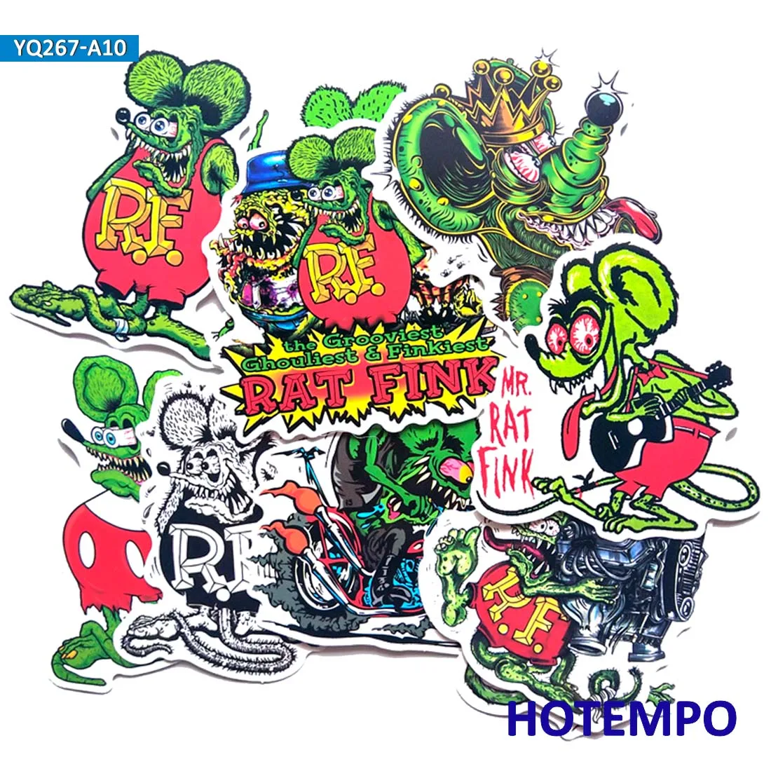 10 pezzi Rat Fink Cartoon Mouse Divertente Anime Telefono Laptop Adesivi per auto per bagagli Chitarra Casco Skateboard Bike Moto Adesivo