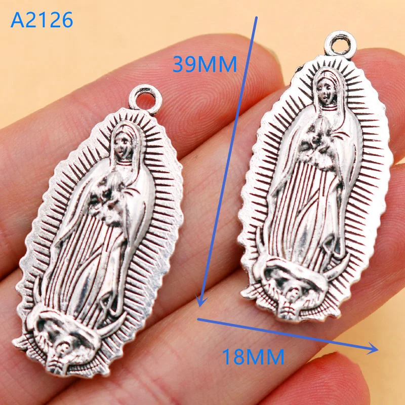 5pcs Silver Plated Catholic Virgin Mary Pendants Retro Necklace Earrings Metal Accessories DIY Charms For Jewelry Crafts Making