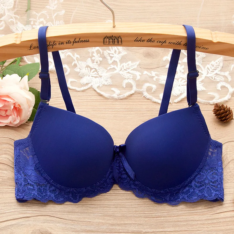 New Style Young Ladies Bra Thin Section Gather Beautiful Back Small Bra Pure Color Glossy Sexy Lace Underwear