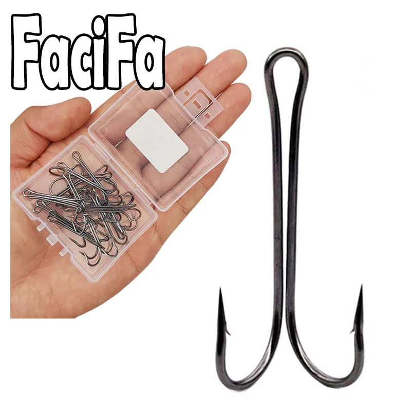 20 pcs with Box Long Shank Double Hook Weedless Fishing hook Fly Tying Duple Hook for Jig Bass Fish fishing tackle For Soft Lure