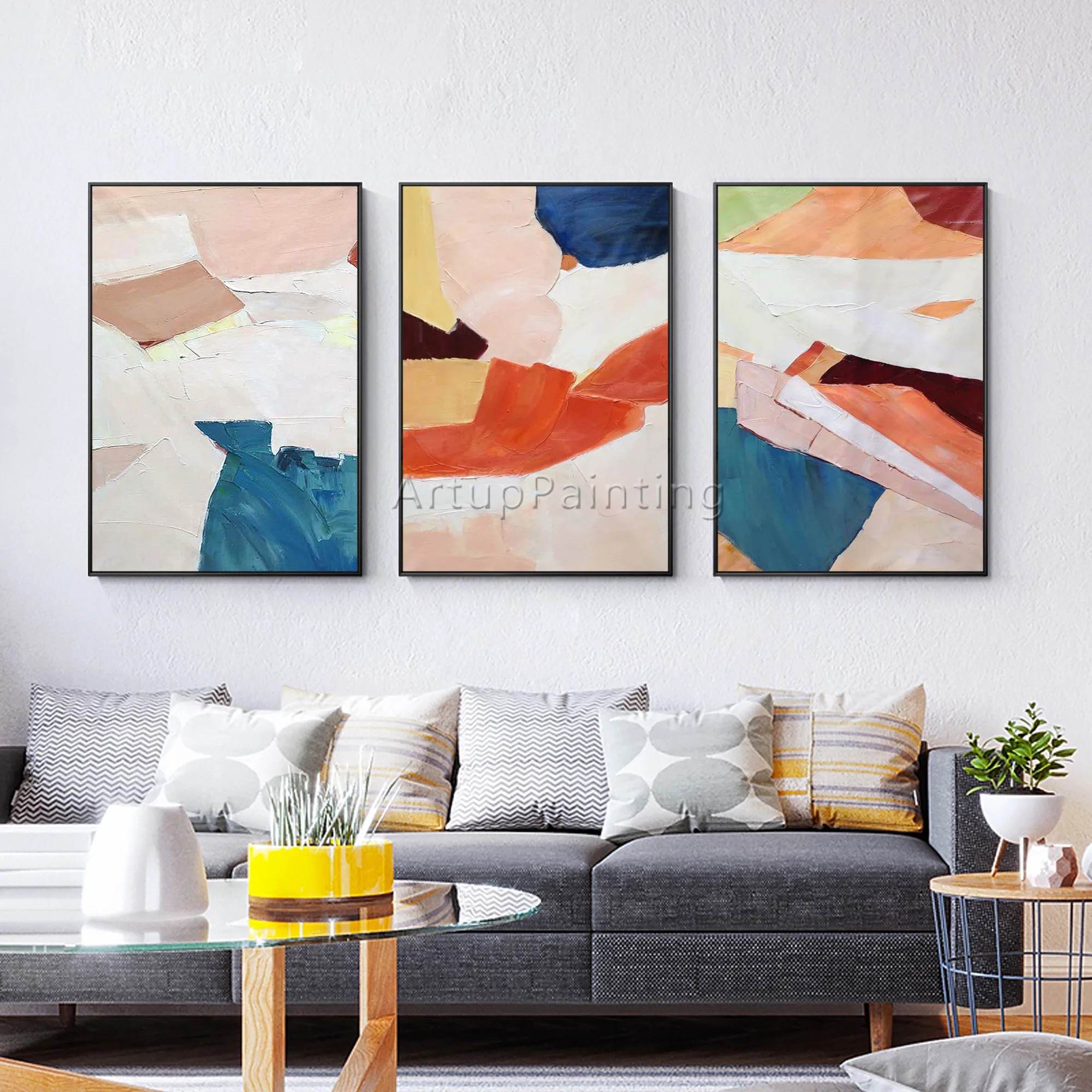 

Set of 3 Modern hand painted abstract painting on canvas wall art pictures for living room decoration wall decor poster