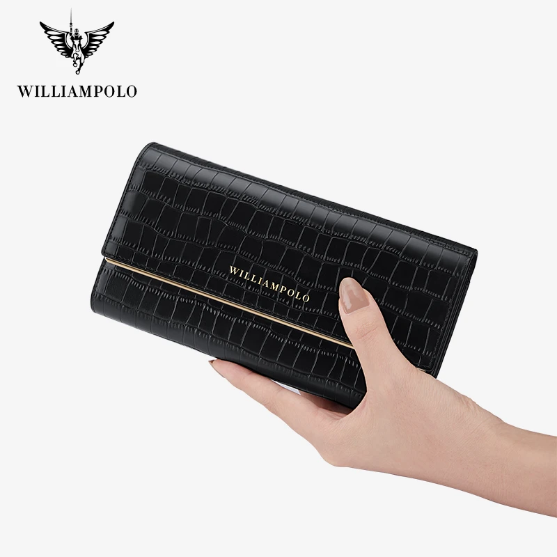 WILLIAMPOLO Women\'s Card Holder Purses  Leather Long Wallet Zip Hasp Phone Bag Money Coin Pocket Card Holder Female Wallet Purse