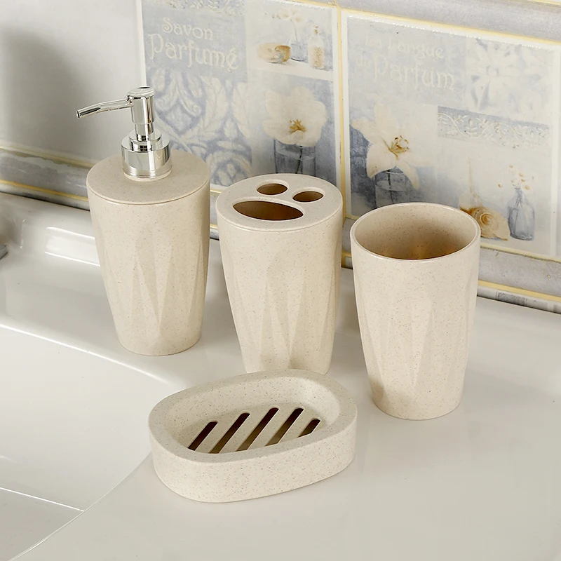 Bathroom Accessories 4Pcs/Set Wheat straw Soap Dish Dispenser Washroom Toothbrush Holder Cup Suit BPA Free