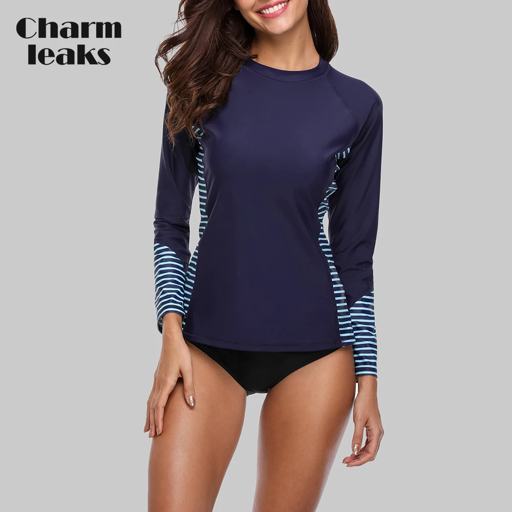 Charmleaks Women Rash Guard Swimwear Long Sleeve Rashguard Biking Shirts Surf Top Rushguard Running Shirt Swimsuit UPF 50+