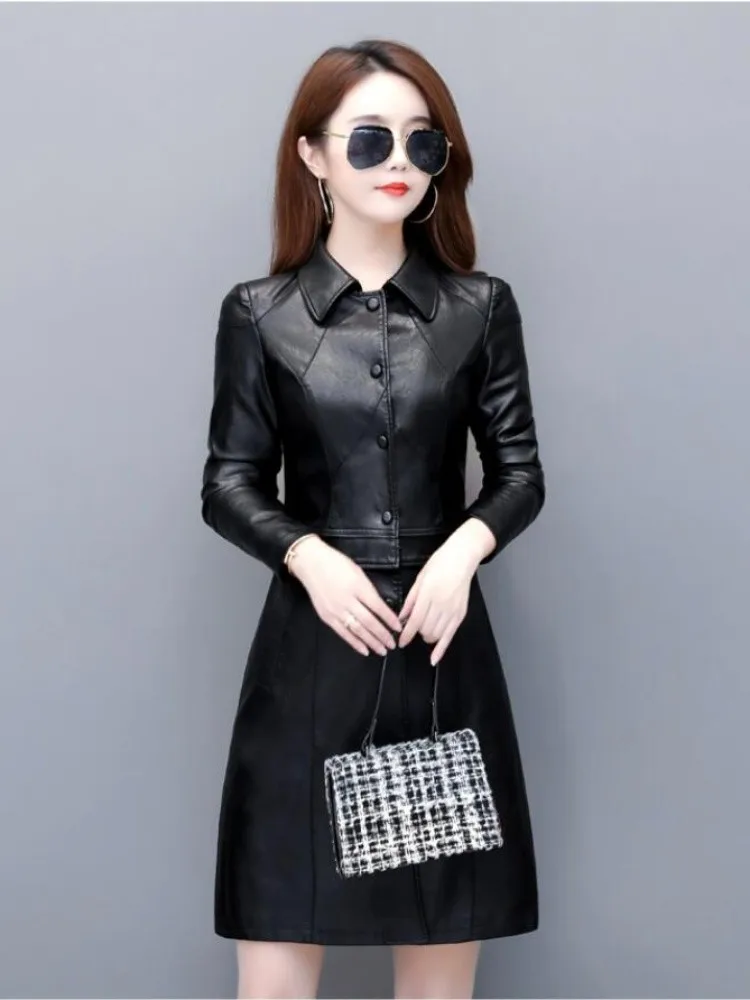 Spring New Women\'s Leather Jacket Female Mid-length Fashion Long And Short Two-wear Coat Korean Slim Ladies Sheepskin Jackets