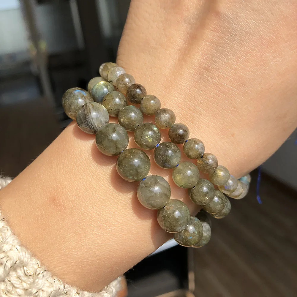 6 8 10mm Natural Stone Green Labradorite Round Loose Spacer Beads for Jewelry Making DIY Bracelet Charms Accessories 15\'\'Inches