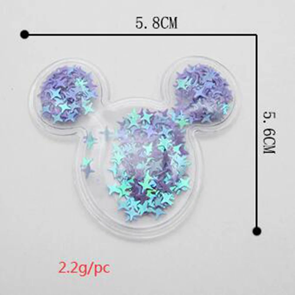 60 개/몫 판타지 투명 PVC 마우스 머리 패치 아플리케 하트 스팽글 옷 클립 모자 액세서리