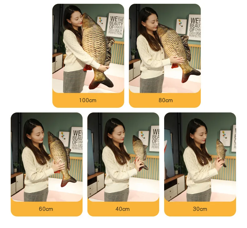 30-100 cm Simulation Lustige Fisch Plüsch Spielzeug Gefüllte Weiche Tier Karpfen Plüsch Kissen Kreative Schlaf Kissen für Kinder mädchen Weihnachten Geschenk – Detail 29