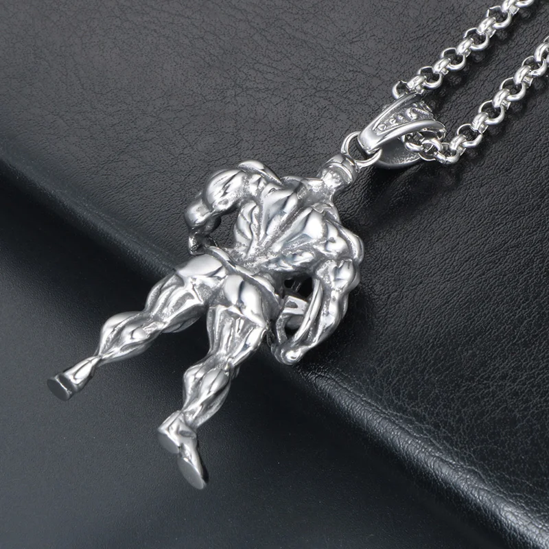 Men Gym Bodybuilder Pendant Necklace Muscle Fitness Expert Sports Necklace