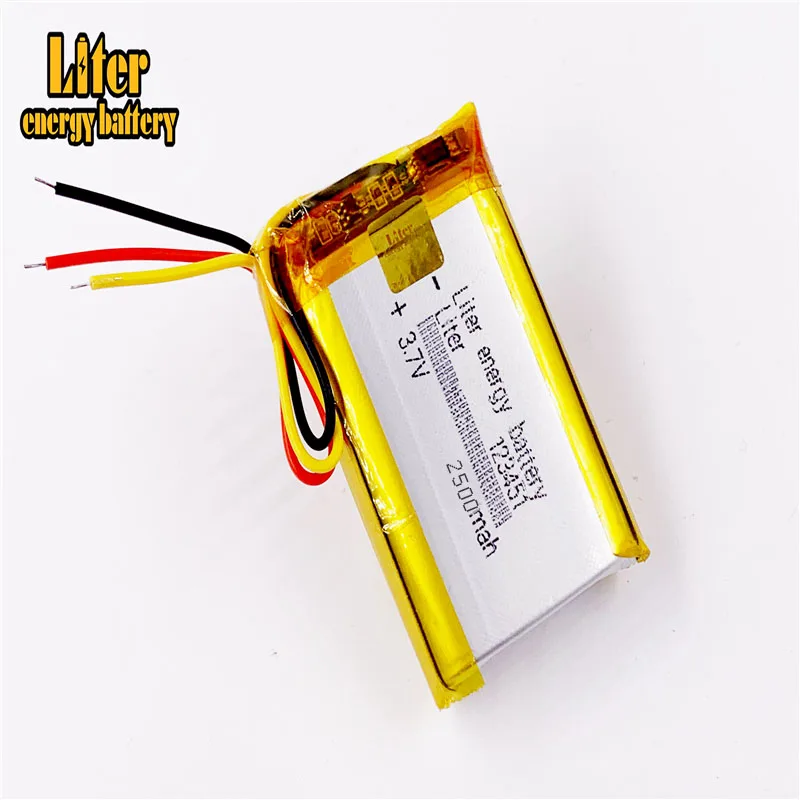 3-przewodowy 3,7 V 2500 mAh 123451 polimerowy rejestrator litowo-jonowy, mp3, mp4, telefon komórkowy, głośnik, GPS do polimerowa bateria