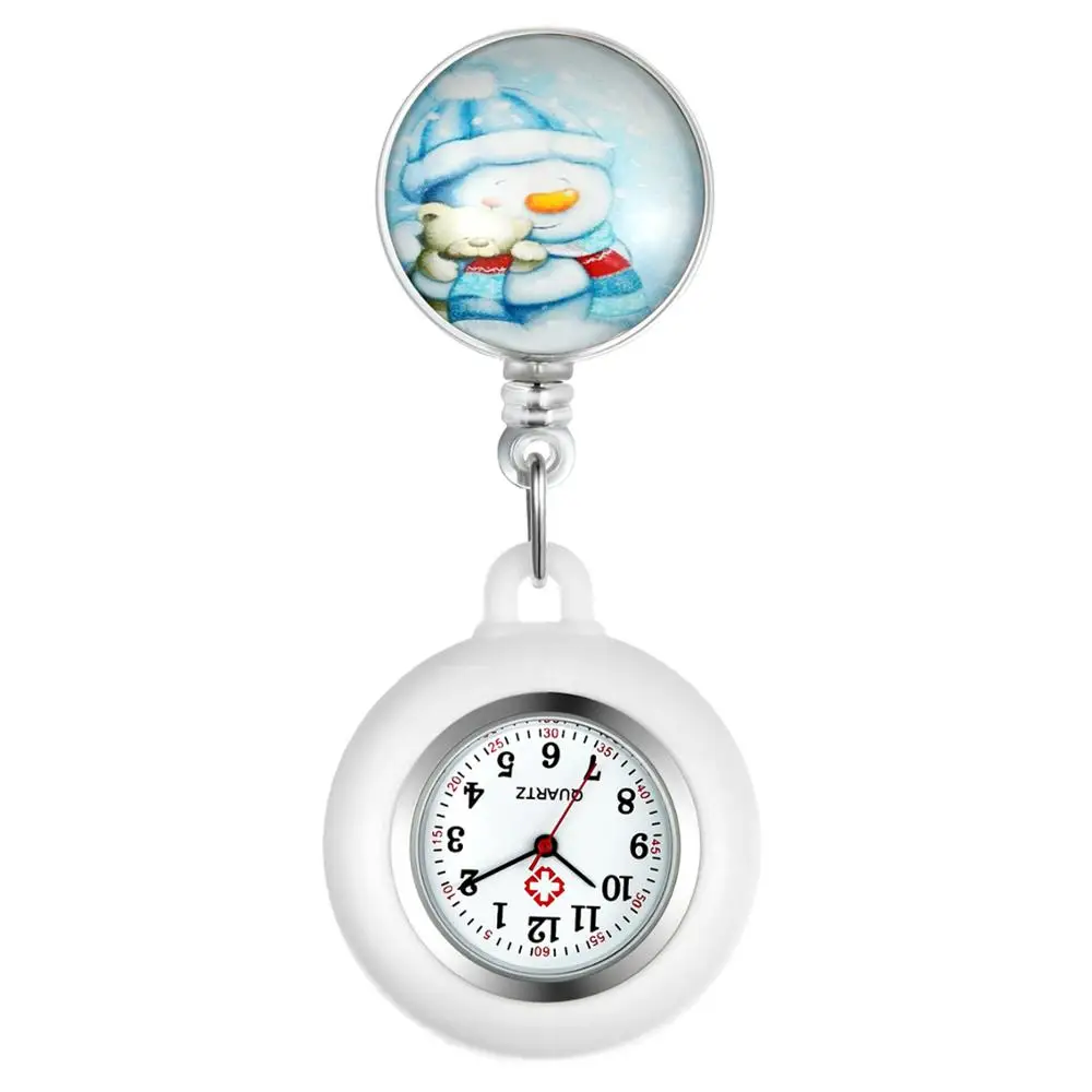 LANCARDO Lovely Super Cute Christmas Snowman Silicone Pocket Watches Medical Doctor Retractable Clip Pendant Gift watches